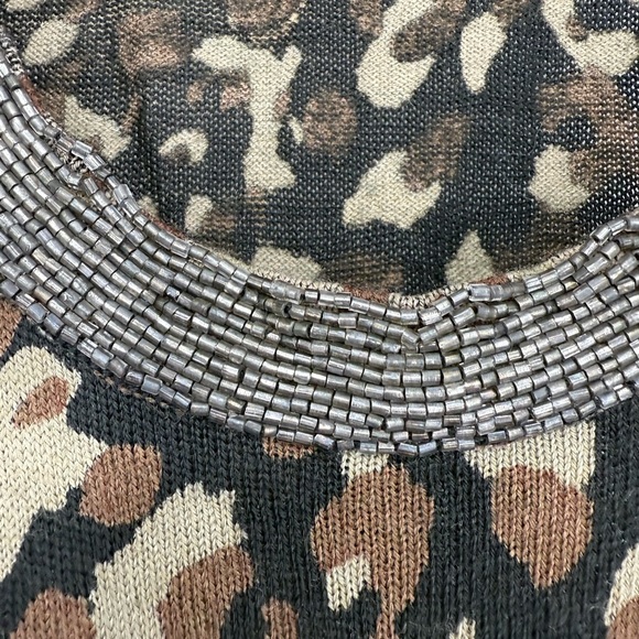 Charlotte Black Brown Gold Leopard Print Silver Embellished Neckline MIDI Dress - Picture 16 of 16